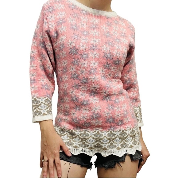 Vintage Sweater Knit Pastel Pink Kawaii Dainty Floral Indie Granny Extra Small - Picture 1 of 7